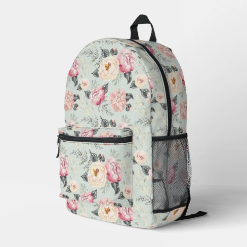 Pink Rose Garden Flower Pattern Printed Backpack