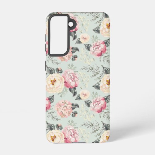 Pink Rose Garden Flower Pattern Samsung Galaxy S21 Case