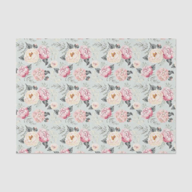 Pink Rose Garden Flower Pattern Tissue Paper (Front)