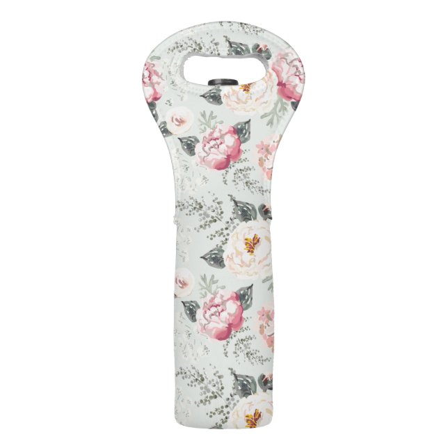 Pink Rose Garden Flower Pattern Wine Bag (Front)