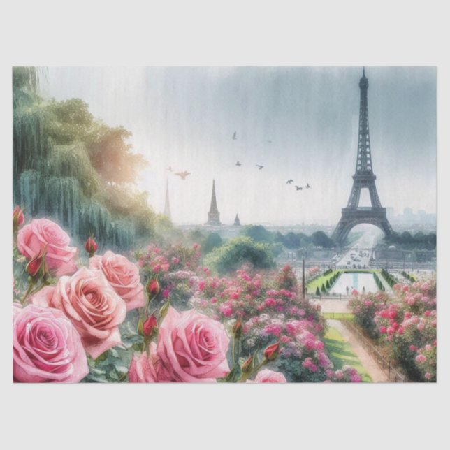Pink Rose Garden Paris Botanical Tissue Paper (Front)