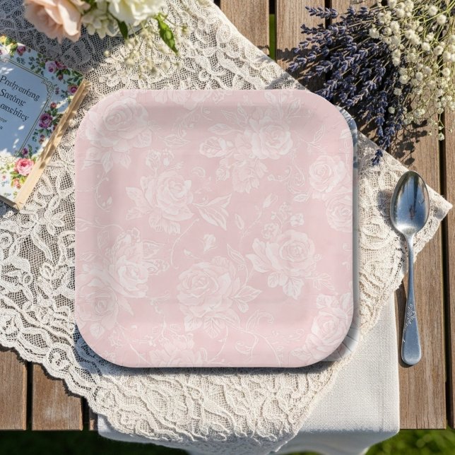 Pink Rose Garden Party Paper Plates (Pink Rose Garden Party Paper Plates)