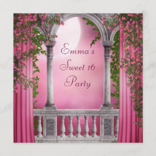 Pink Rose Garden Pink Sweet 16 Party Invitation