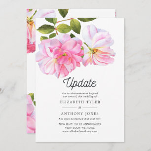 Pink Rose Garden Postponed Wedding Update Invitation