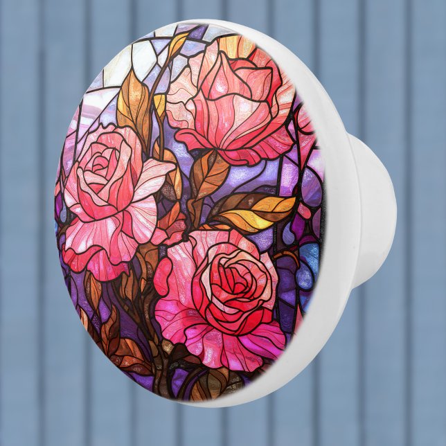 Pink Rose Garden Stained Glass Look Ceramic Knob (Creator Uploaded)