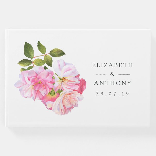 Pink Rose Garden Wedding Guest Book (Front)