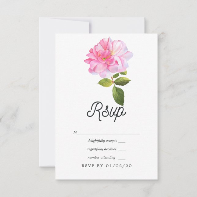 Pink Rose Garden Wedding RSVP Card (Front)