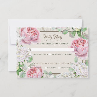 Pink Rose Garden Wedding RSVP Card