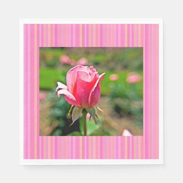 Pink Rose Garden with Stripes Napkins (Front)