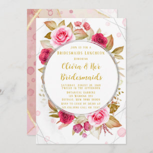 Pink Rose Geometric Alcohol Ink Bridesmaids Lunch Invitation