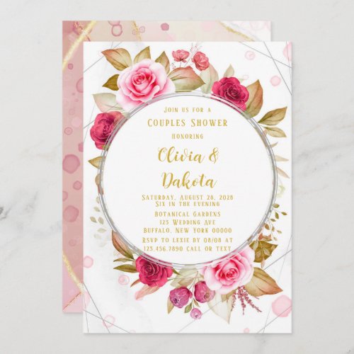 Pink Rose Geometric Alcohol Ink Couples Shower Invitation