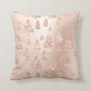 Pink Rose gGold Metallic Glitter Christmas Tree Throw Pillow