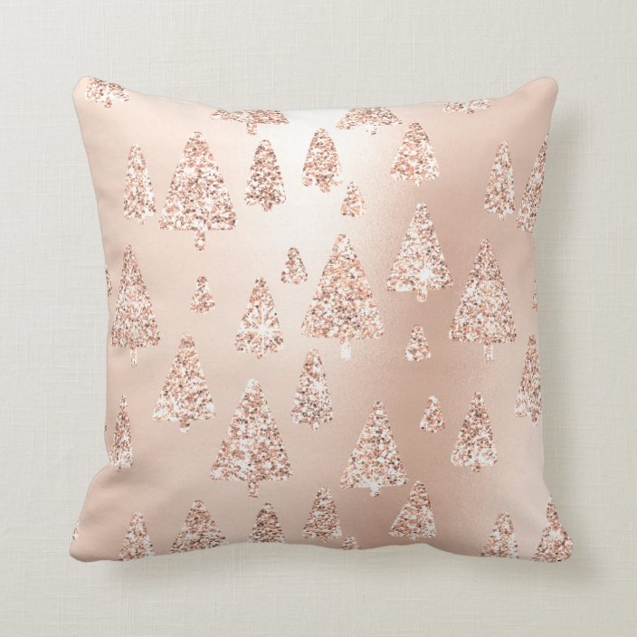 Pink Rose gGold Metallic Glitter Christmas Tree Throw Pillow