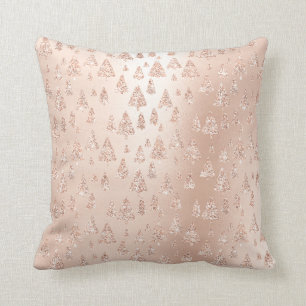 Pink Rose gGold Metallic Glitter Christmas Trees Throw Pillow