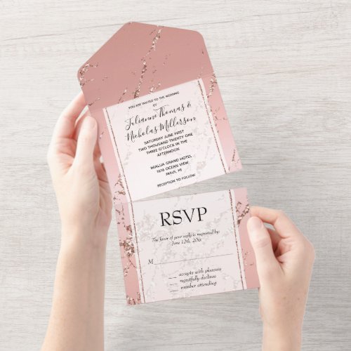 Pink Rose Glam Glitter Wedding All In One Invitation