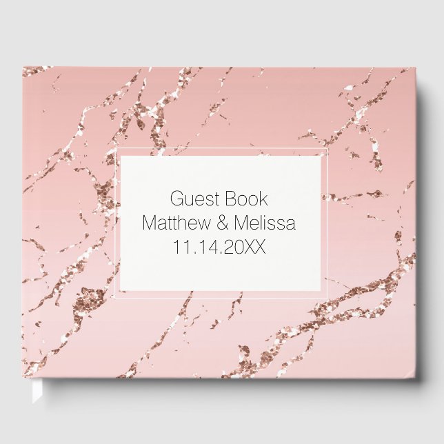 Pink Rose Glam Glitter Wedding Guest Book (Front)