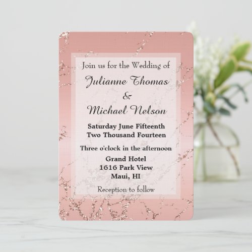 Pink Rose Glam Glitter Wedding Invitation