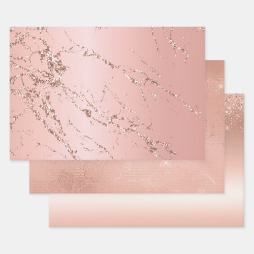 Pink Rose Glam Glitter Wedding Wrapping Paper Sheets