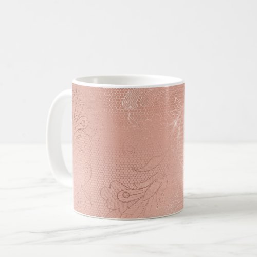 Pink Rose Glam Lace Wedding Coffee Mug