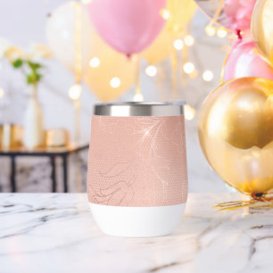 Pink Rose Glam Lace Wedding Thermal Wine Tumbler