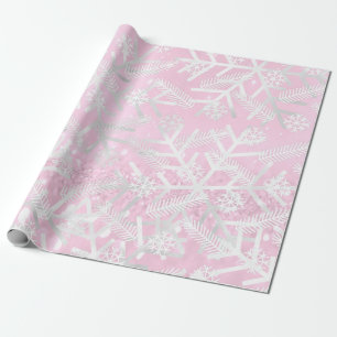 Pink Rose Glitter Christmas Holidays Snowflake Joy Wrapping Paper
