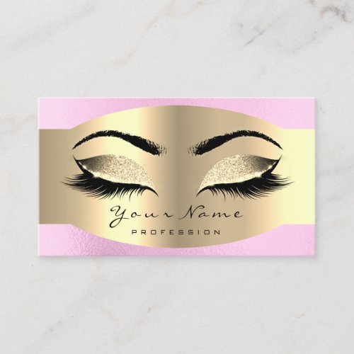 Pink Rose Glitter Gold Makeup Artist Lash Brows Appointment Card