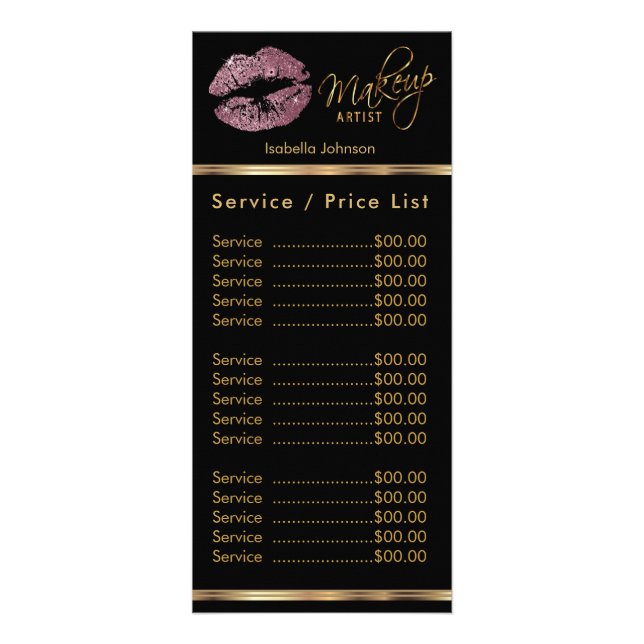 Pink Rose Glitter Lips - Service / Price List Rack Card (Front)