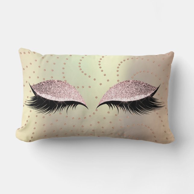 Pink Rose Glitter Makeup Lashes Swarovski Dots Lumbar Pillow (Front)