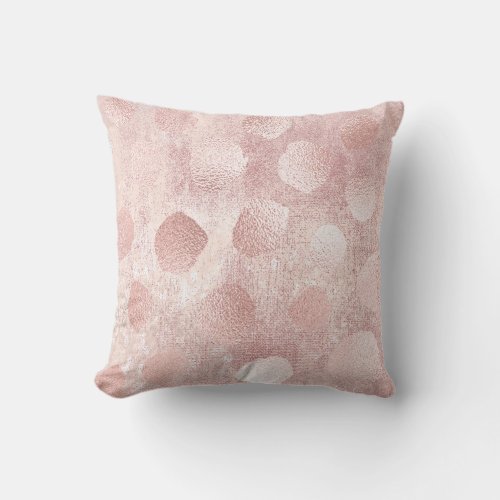 Pink Rose Glitter Paint Metallic Polka Dots Girly Throw Pillow