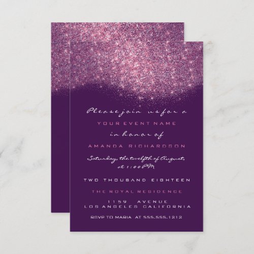 Pink Rose Glitter Purple Violet Formal Invitation