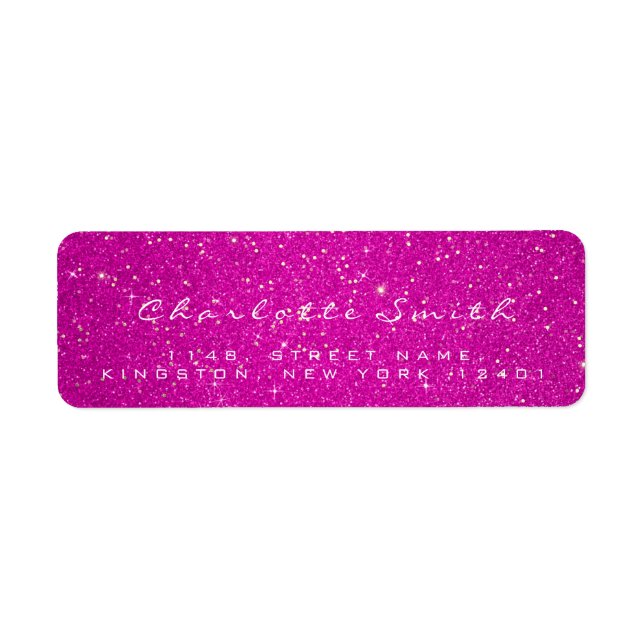 Pink Rose Glitter RSVP Hot Rose Gold Confetti Name Label (Front)
