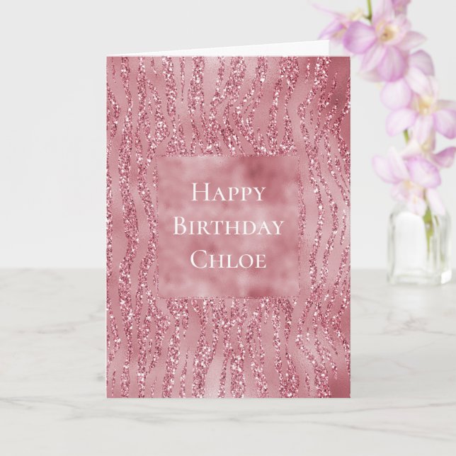 Pink Rose Glitter Zebra Animal        Card (Orchid)