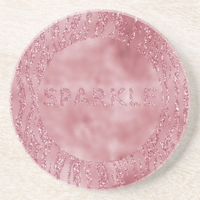 Pink Rose Glitter Zebra Animal       Coaster (Front)