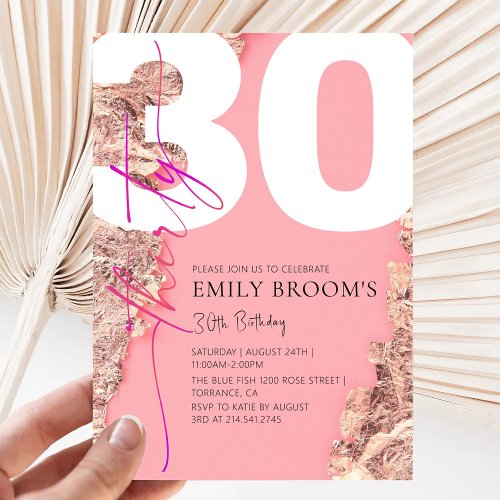Pink Rose Gold 30th Birthday Party Invitation