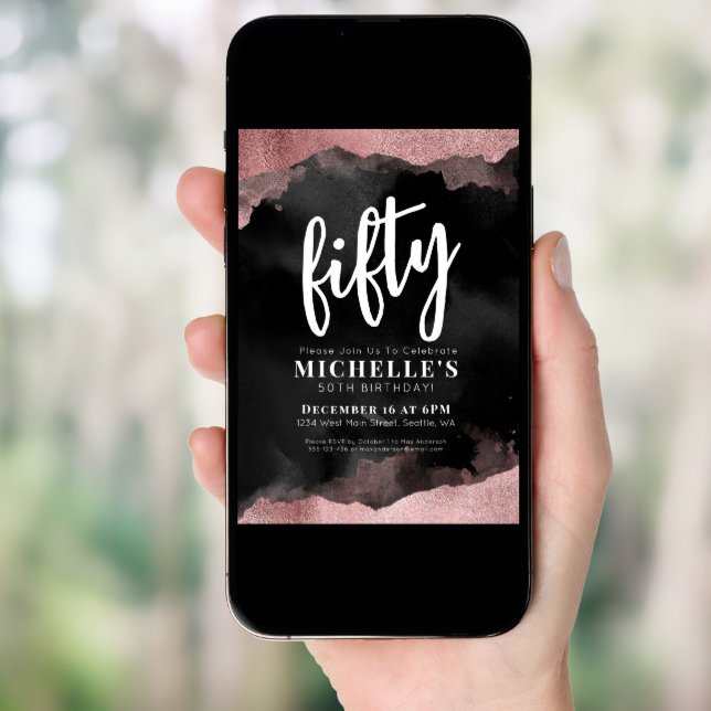Pink Rose Gold 50th Birthday Invitation (Front Digital)