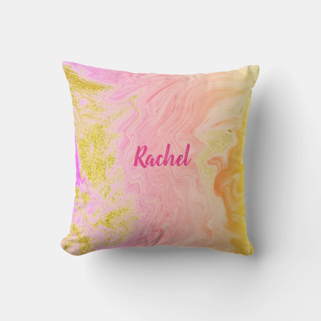 Pink Rose Gold Agate Bridesmaid Custom Name Gift  Outdoor Pillow (Front)