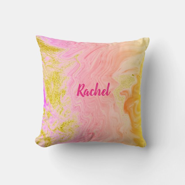 Pink Rose Gold Agate Bridesmaid Custom Name Gift Throw Pillow (Front)