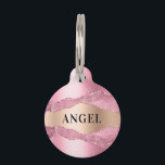 Pink rose gold agate marble name pet ID tag<br><div class="desc">Blush pink,  rose gold metallic looking and agate,  marble stone print.  Personalize and add a name on the front,  phone number on the back.</div>