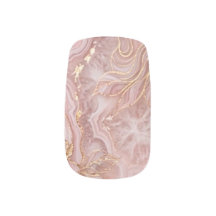 Pink Rose Gold Agate Nail Art 