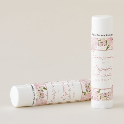 Pink Rose Gold and Peony Baby Shower Favor Lip Balm