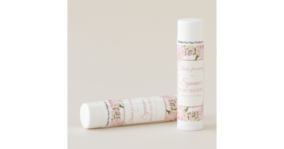 Pink Rose Gold And Peony Baby Shower Favor Lip Balm Zazzle Com