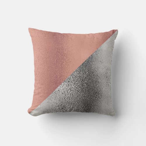 Pink Rose Gold and Silver Metallic Decorator Throw Pillow