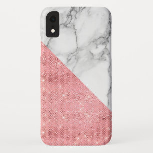 Pink Rose Gold and White Marble Pattern iPhone XR Case