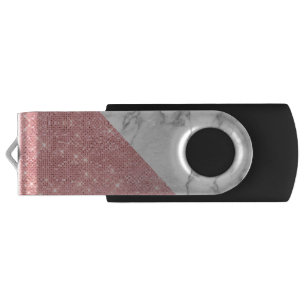 Pink Rose Gold and White Marble Pattern Flash Drive