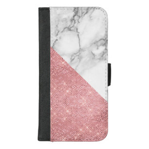 Pink Rose Gold and White Marble Pattern iPhone 8/7 Plus Wallet Case