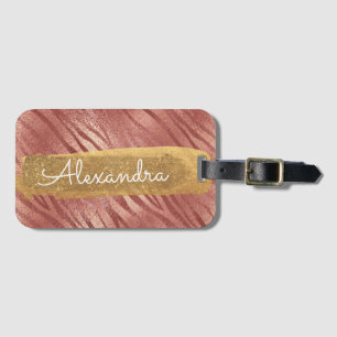 Pink Rose Gold Animal Print Elegant Monogram Luggage Tag