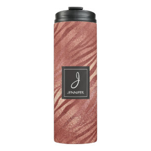 Pink Rose Gold Animal Print Monogram Thermal Tumbler