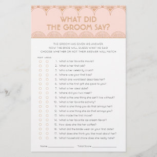 Pink Rose Gold Art Deco Vintage Bridal Shower Game