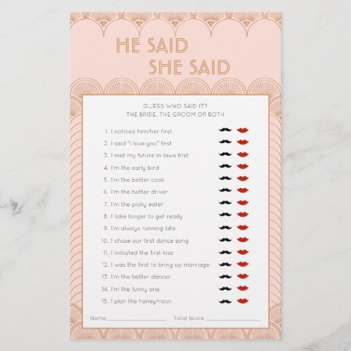 Pink Rose Gold Art Deco Vintage Bridal Shower Game