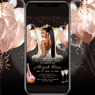 Pink Rose Gold Balloons Royal Birthday Invitation